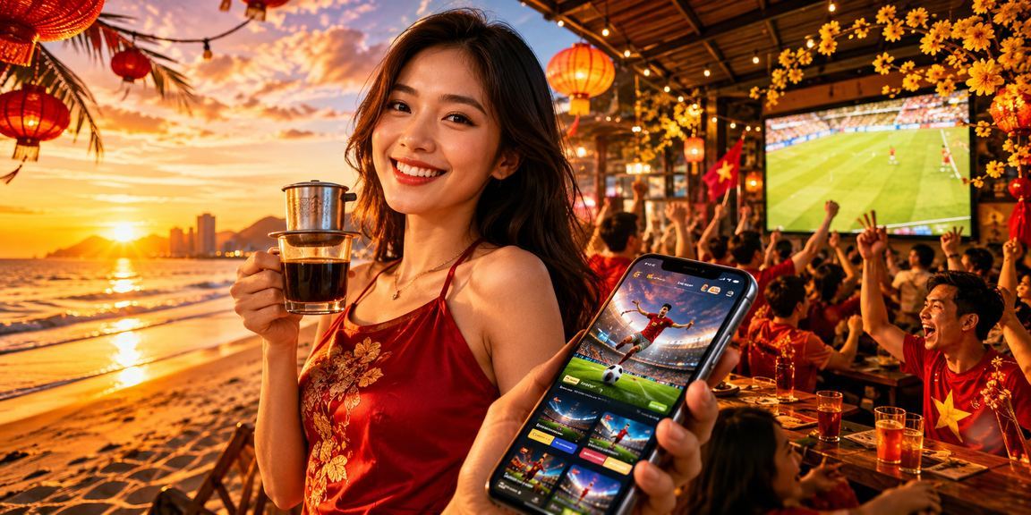 Người dùng ở Đà Nẵng xem kèo bóng đá trên điện thoại tại quán cà phê